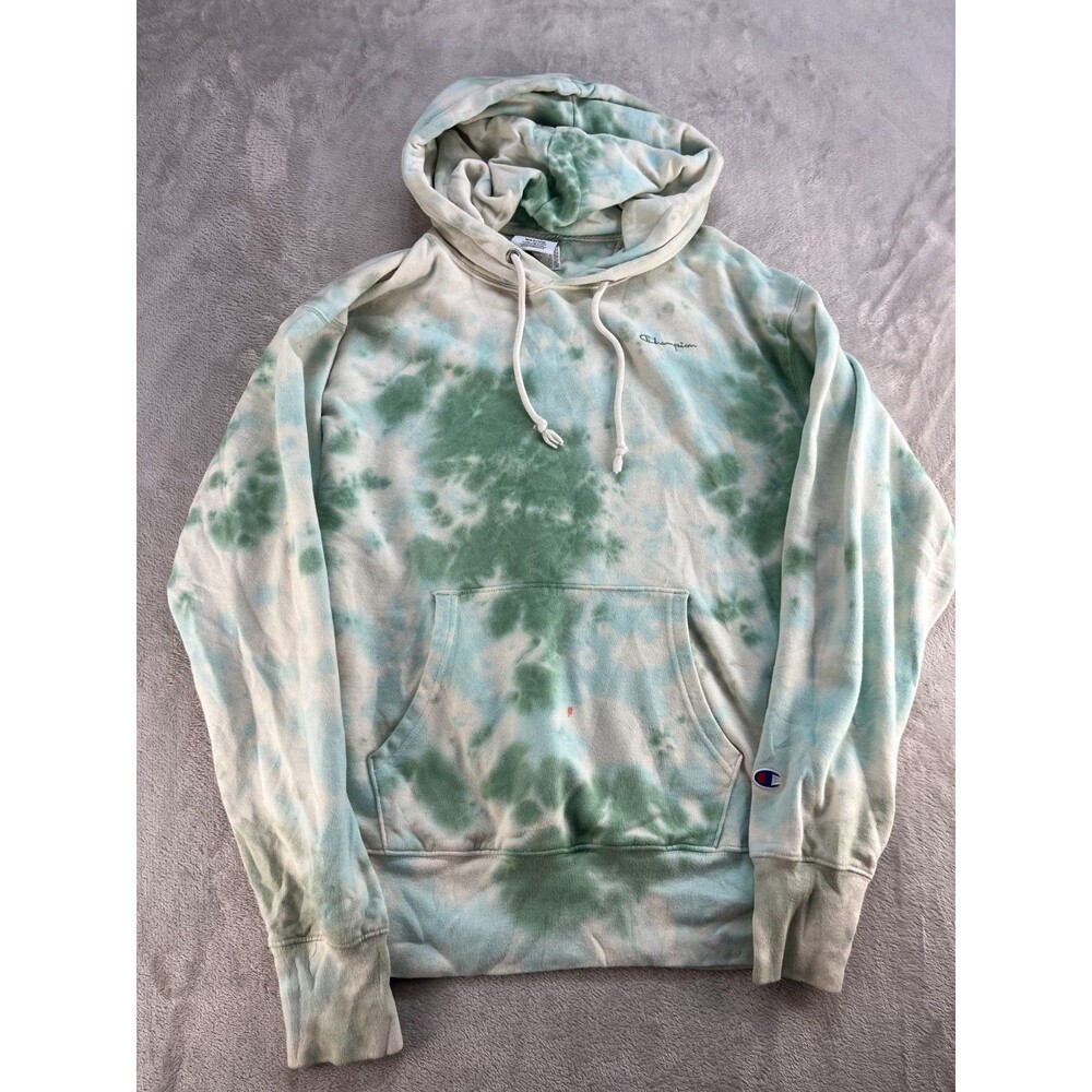 Champion Hoodie Sweatshirt Mens Medium Multicolor Tie Dye Pullover Fleece Logo
